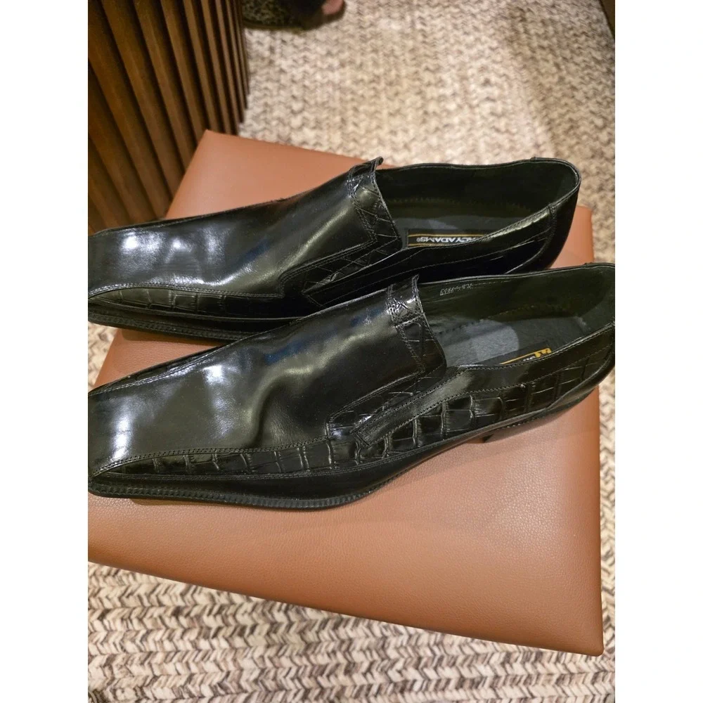 Stacy Adams Leather Loafers Black Dress Shoes Croc Embossed Square Toes Size 13M